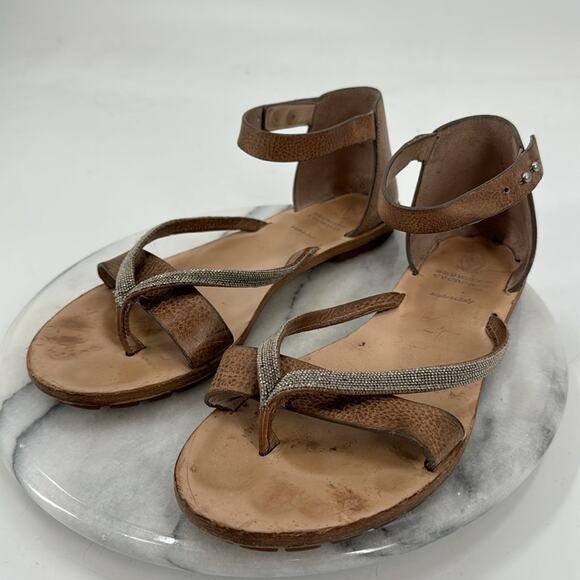 Brunello Cucinelli tan leather multi strap sandals - Picture 2 of 8